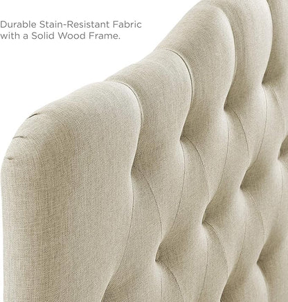 Modway Annabel Tufted Button Linen Fabric Upholstered Queen Headboard in Beige