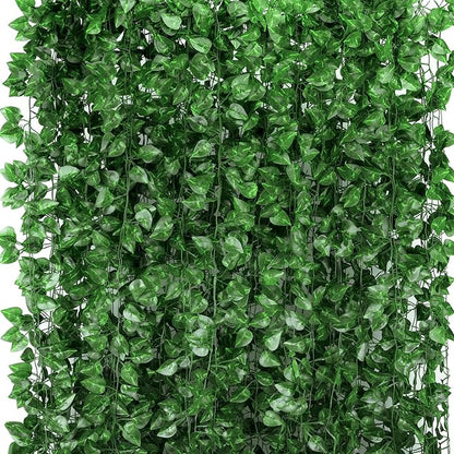 Tbestmax 473 Feet 72 Pack Artificial Ivy Leaf Plants, Green Vine Leaves, Greenery Hanging Garland, Fake Foliage Flowers for Home Kitchen Garden Office Wedding Wall Decor