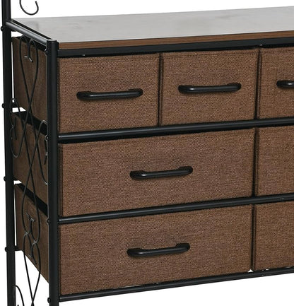 Household Essentials Victorian Style 8-Drawer and Bottom Shoe Shelf Storage Organizer Unit, Black and Walnut Color