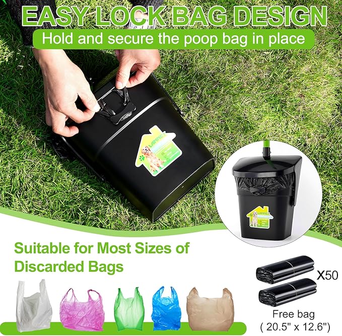 LANNEY Pooper Scooper - 38" Long Adjustable Metal Handle Dog Pooper Scooper Swivel Bin & Rake & Spade with 50 Bags Attachment, Portable Heavy Duty Dog Poop Scooper for Yard Dogs Large Medium Small-Mewly Pet