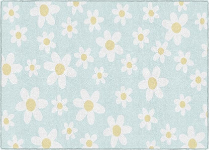Flagship Carpets Schoolgirl Style White Daisies on Blue Educational Area Rug for Kids Room Seating Décor, Children's Classroom, Play Carpet for Teaching and Playroom, 5' x 7'6"