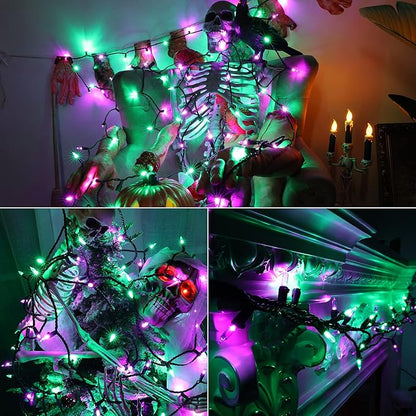 Brizled Purple & Green Halloween Lights, 33ft 100 LED Halloween String Lights, 120V UL Listed Purple Light String Connectable, Mini Green Lighting Set for Indoor Outdoor Tree Party Home Garden Decor