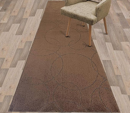 Custom Size Modern Geometric Pattern Carpet Runner Rug for Hallways, Slip Resistant Latex Rubber Backed, 31 inch Wide X Customized Length, Circles Brown, 31 inch X 18 feet