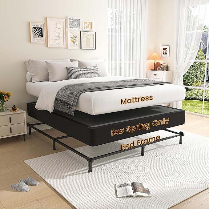 MAF 10 Inch Full Size Box Spring, High Profile Box Spring Full Size Bed Base, 3500 lbs Black Heavy Duty Metal Mattress Foundation with Easy Clean Fabric Cover, Easy Assembly