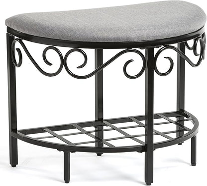 Mango Steam Half Moon Shoe Bench - Vanity Seat/Dressing Stool/Makeup Chair - Heather Gray