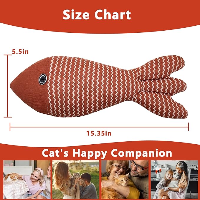 Interesting Catnip Toys Fish, 1 Pack Large Cat Toys, Soft Indoor Cat Kicker Toys, Durable and Highly Interactive Catnip Toys（Red Fish）-Mewly Pet