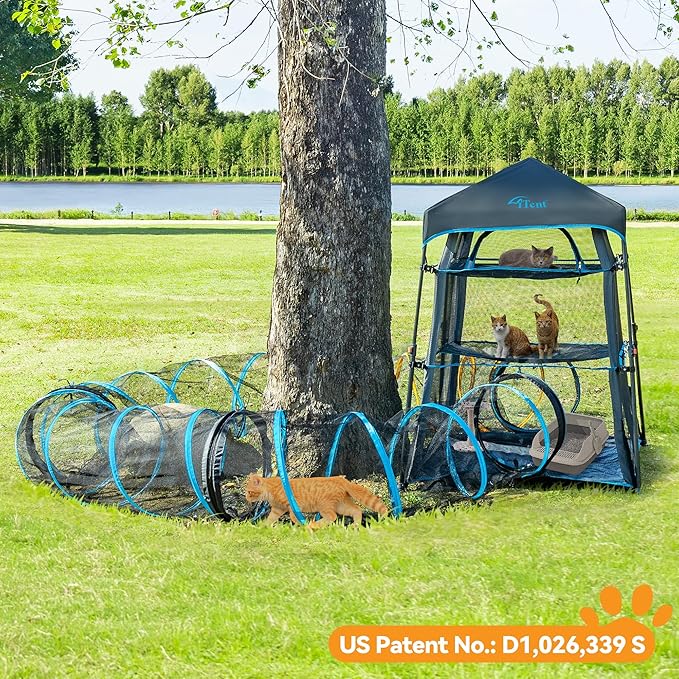 X-Large Catio Outdoor Cat Enclosure,3-Tier Spacious Outdoor Cat Tent for Indoors and Outdoors,Portable and Foldable Kitty Enclosure,Two Doors Design can Assemble More Shapes (Patented)-Mewly Pet