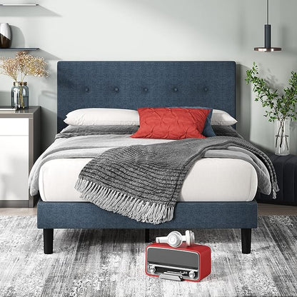 ZINUS Omkaram Upholstered Platform Bed Frame, Mattress Foundation, Wood Slat Support, No Box Spring Needed, Easy Assembly, King, Navy