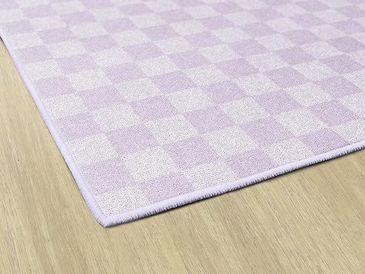 Flagship Carpets Schoolgirl Style Smiley on Lavender Checkerboard Educational Area Rug for Kids Room Seating Décor, Children's Classroom, Play Carpet for Teaching and Playroom, 7'6" x 12', Purple