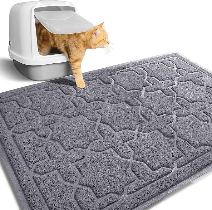Yimobra Cat Litter Mat, 35.4"x23.6" Litter Box Mat with Litter Lock Mesh, Soft Cat Litter Mat Litter Trapping Mat, Easy to Clean, Non-Slip, Water Resistant, Litter Free Floors, Dark Grey-Mewly Pet