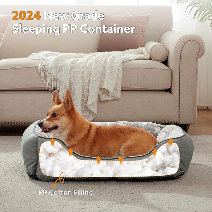 SIWA MARY Medium Dog Bed - Washable, Orthopedic, Soft Calming Puppy Bed, Fluffy Durable Pet Bed with Non-Slip Bottom - M(30"x24"x9") Dark Grey-Mewly Pet