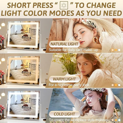 Vanity Mirror with Lights 22"x18", Lighted Makeup Mirror with 10X Magnification, Smart Touch 3 Colors Dimmable, 360° Rotation, Women Gift, Dresser Mount, Bathroom (White)
