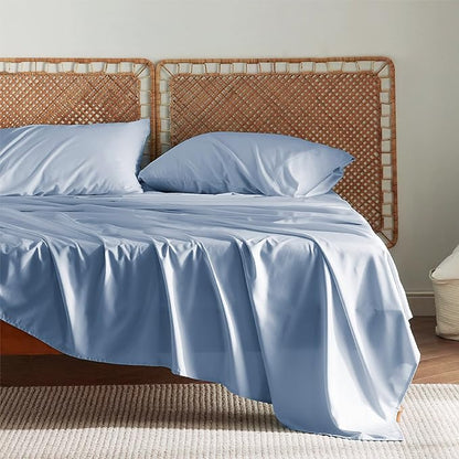 Bedsure King Size Sheets Set, Cooling Sheets for Hot Sleepers, Rayon Derived from Bamboo, Breathable & Soft, Deep Pocket Up to 16 Inches, Hotel Luxury Silky Bedding, Dusty Blue