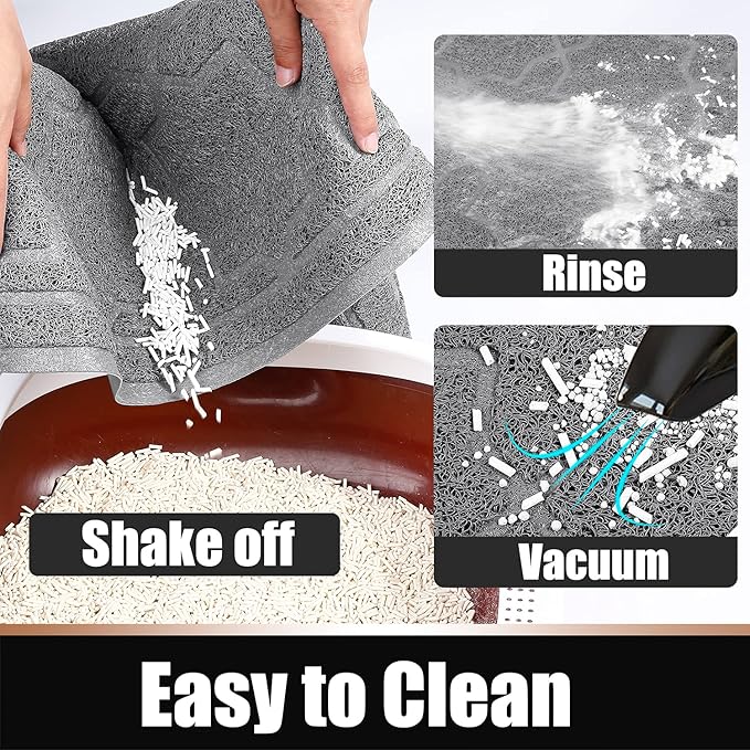 Yimobra Cat Litter Mat, 47"x36" Litter Box Mat with Litter Lock Mesh, Soft Cat Litter Mat Litter Trapping Mat, Easy to Clean, Non-Slip, Water Resistant, Litter Free Floors, Grey-Mewly Pet