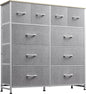 WLIVE Fabric Dresser for Bedroom, Dresser with 10 Drawers, Storage Tower with Fabric Bins, Double Dressers, Chest of Drawers for Closet, Living Room, Hallway, Light Grey