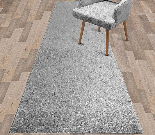 Custom Cut Non-Slip Runner Rug – 31" by 8 ft – Gripping Rubber Back – Cloud Grey – Perfect for Wide Hallways