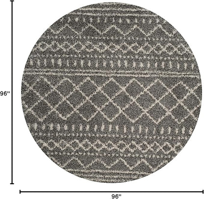 SAFAVIEH Arizona Shag Collection 8' Round Brown / Ivory ASG741B Moroccan Non-Shedding Living Room Bedroom Dining Room Entryway Plush 1.6-inch Thick Area Rug
