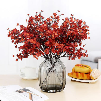 JAKY-Global Babys Breath Silk Artificial Flowers Bulk 6pcs Farmhouse Fall Decor Fake Flower Bouquet Bulk for Home Kitchen Indoor Floral Arrangement Centerpieces Party Decor(Burnt Red Brown)