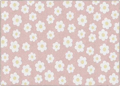 Flagship Carpets Schoolgirl Style Retro Daisies on Pink Educational Area Rug for Kids Room Seating Décor, Children's Classroom, Play Carpet for Teaching and Playroom, 5' x 7'6"