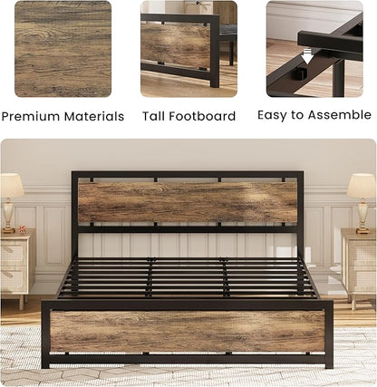 LIKIMIO California King Bed Frame with Headboard and Footboard, Metal Strong Supports, Easy Assembly, Noise-Free, No Box Spring Needed, Walnut