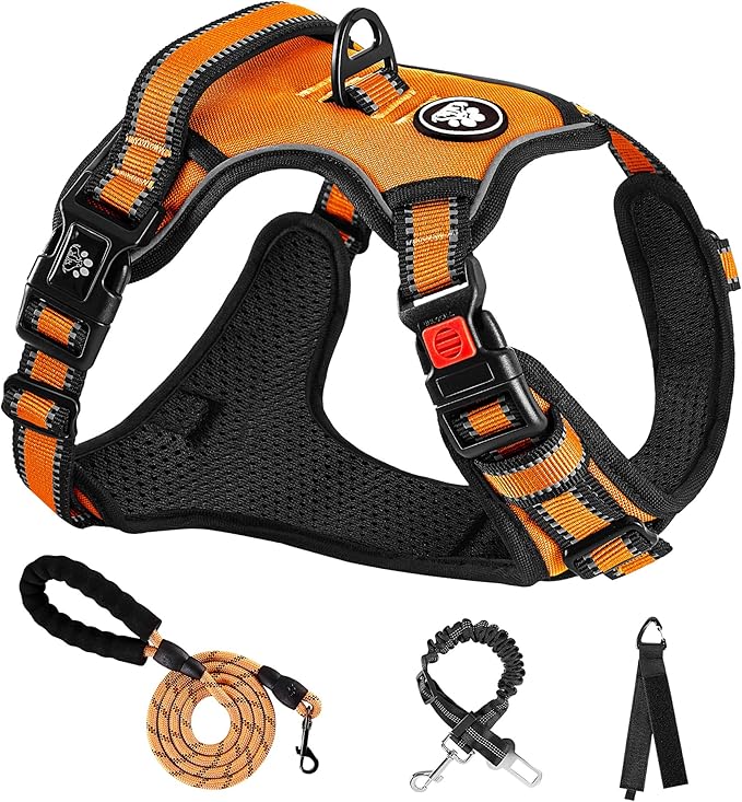 NESTROAD No Pull Dog Harness,Adjustable Oxford Dog Vest Harness with Leash,Reflective No-Choke Pet Harness with Easy Control Soft Handle for Large Dogs(X-Large,Orange)-Mewly Pet