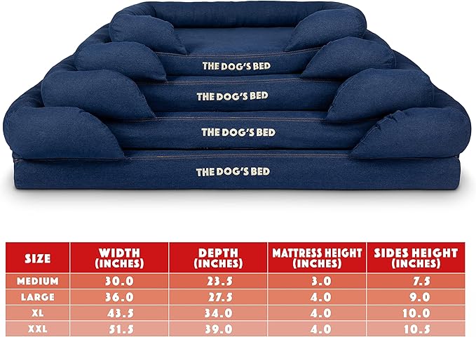 The Dog’s Bed, Med Blue Denim 30x23.5, Memory Foam, Pain Relief: Arthritis, Hip & Elbow Dysplasia, Post Surgery, Lameness, Supportive, Calming, Waterproof Washable Cover, Veterinary Approved-Mewly Pet