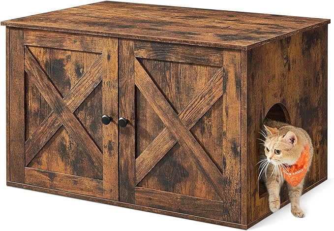 Feandrea Cat Litter Box Enclosure, Litter Box Furniture Hidden with Removable Divider, Indoor Cat House, End Table, 31.5 x 20.9 x 19.7 Inches, Rustic Brown UPCL002X01-Mewly Pet