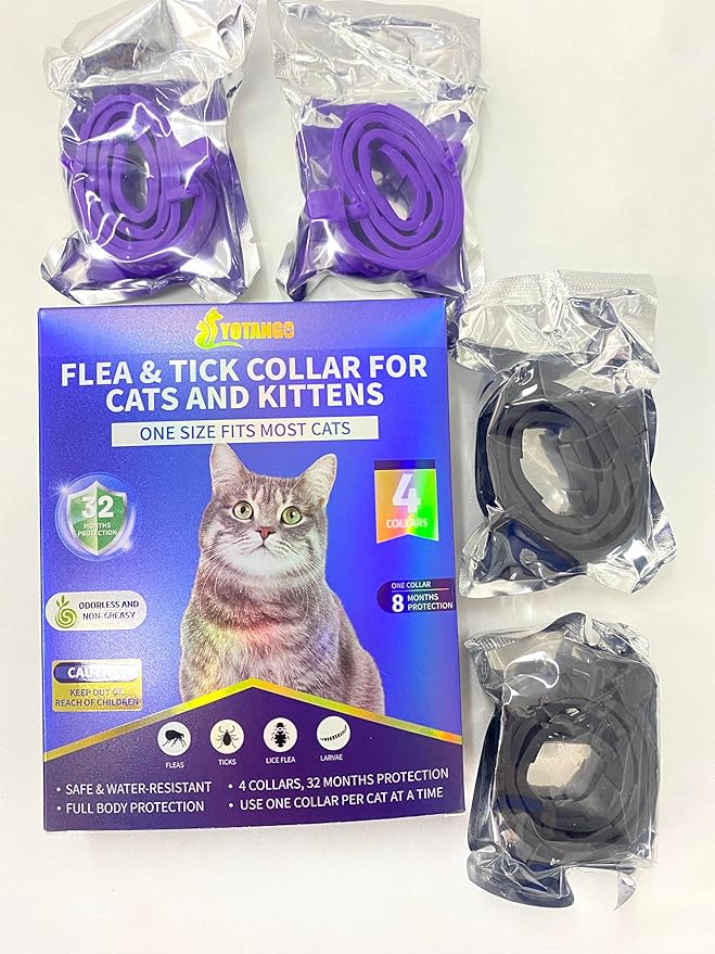 4 Pack Flea Collar for Cats 32 Months Prevention, Waterproof Natural Treatment Collar Adjustable for All Breeds and Size(Black & Purple)-Mewly Pet
