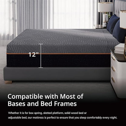EGOHOME 12 Inch Full Memory Foam Mattress for Back Pain, Cooling Copper Gel Bed in a Box, Foam Made in USA, CertiPUR-US Certified, Therapeutic Medium Firm, Double 54x75x12 Black