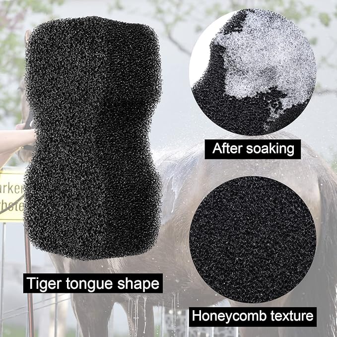 Eaasty 3 Pcs Horse Groomer Sponge Scrubber Massager Horse Grooming Brush Kit Supplies Large Soft Care for Cleaning Washing Bathing, Black, 4.33 x 7.87 x 2.56 Inch-Mewly Pet