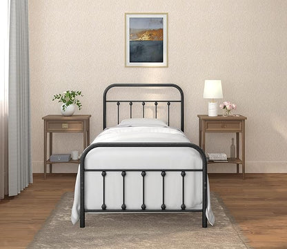 Golden Gate Beds Vintage Wrought Iron Bed Frame with Classic Metal Platform Base, Headboard and Footboard, No Box Spring Needed, Easy Assembly, Mattress Base, Noise-Free, Sleek Black Finish, Twin Size