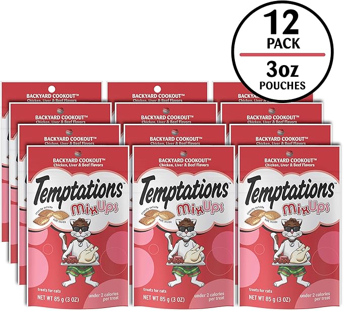 Temptations MixUps Backyard Cookout Flavor Crunchy and Soft Cat Treats, 3 oz. Pouch (Pack of 12)-Mewly Pet