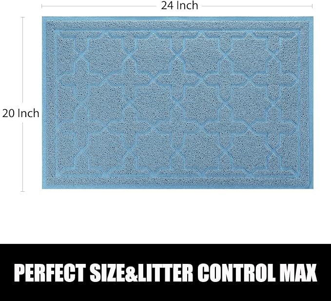 Yimobra Cat Litter Mat, 24"x20" Litter Mat with Litter Lock Mesh, Soft Cat Litter Mat Litter Trapping Mat, Easy to Clean, Non-Slip, Water Resistant, Litter Free Floors, Tea Blue-Mewly Pet