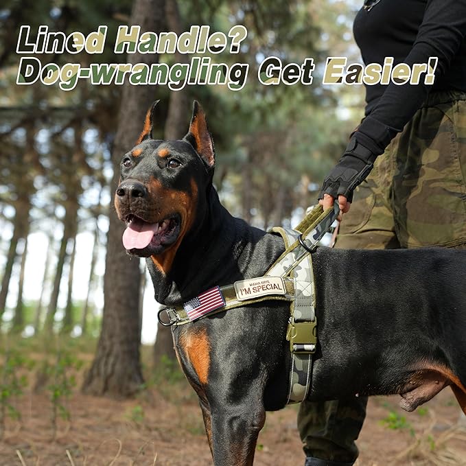 Forestpaw No Pull Dog Harness - Soft Flannel Padded Tactical Dog Vest Harness with Quick Release Buckle, Adjustable Reflective Pet Harness for Large Dogs Walking Training,Green Camouflage XL-Mewly Pet