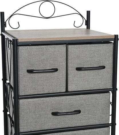 Household Essentials Victoria Dresser Tower Storage Organizer with 8 Drawers Black Metal Frame and Ashwood Rustic Wood Grain Top