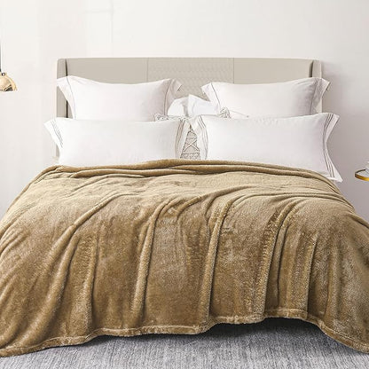 Exclusivo Mezcla Plush Fuzzy Fleece Bed Blanket Queen Size, Super Soft, Fluffy and Warm Blankets Suitable for All Seasons (Brown, 90x90 Inches)