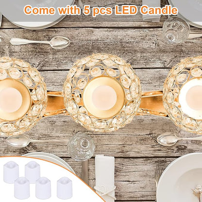Gold Crystal Candle Holders Decorative Candelabra 3 Arms Candlesticks Holder Table Centerpiece Center Pieces Decoration for Dining Table Home Decor, Wedding, Party, Anniversary
