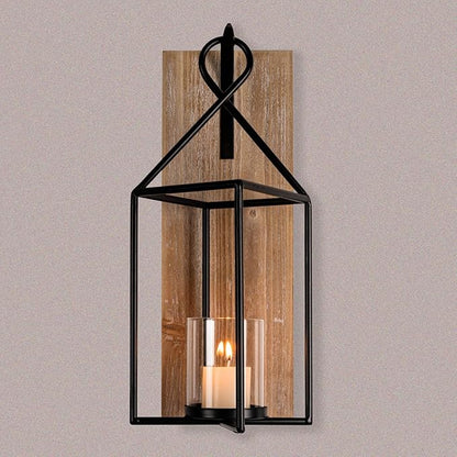 Homemory Wall Candle Sconce, Wood Rustic Candle Holder Decorative Candle Lantern with Glass Holder, Wall Decorations for Living Room, Dining Room