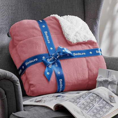 Bedsure GentleSoft Sherpa Fleece Blankets King Size for Bed - Thick and Warm Throw for Girls and Women, Soft Fuzzy Plush King Blanket for Winter, Dusty Rose, 108x90 Inches