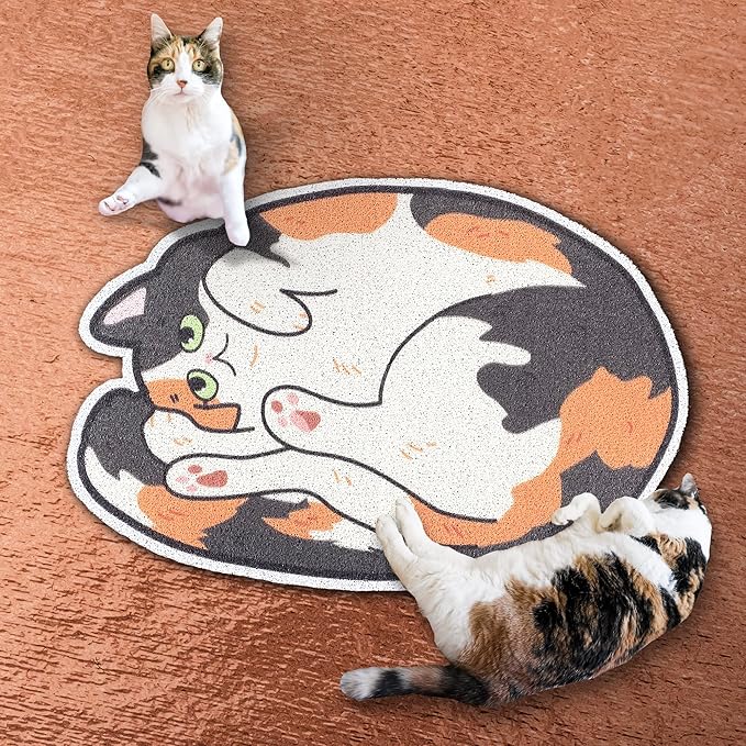 Lukamoo® Cute Cat Litter Mat (30’’x20’’), Large/L, for Kitty Litter & Cute Cat Litter Box, Litter Trapping Mat (Calico)-Mewly Pet