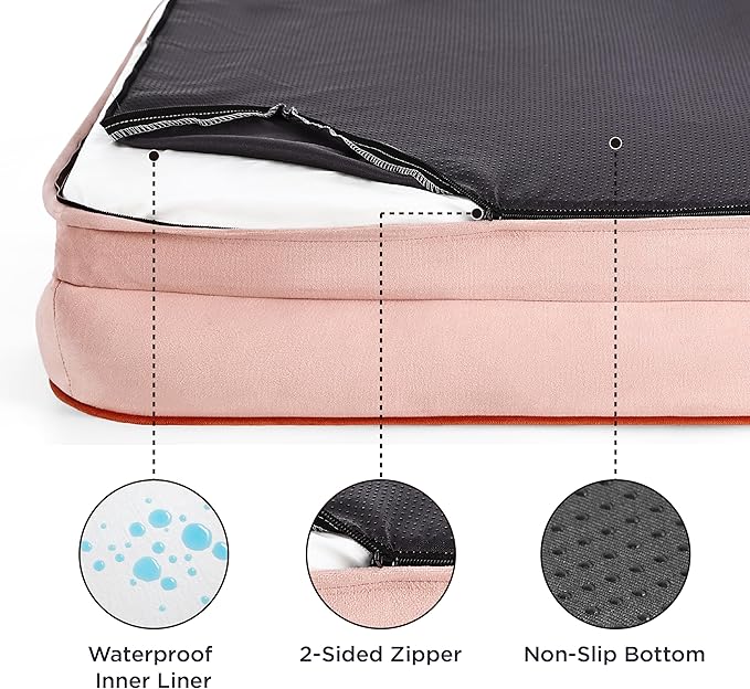 Bedsure Orthopedic Dog Beds Large Sized Dog - Washable Large Dog Cat Bed Waterproof, Comfort Dogs Couch Sofa with Washable Removable Cover, Pet Bed with Nonskid Bottom, Pink, 35"-Mewly Pet