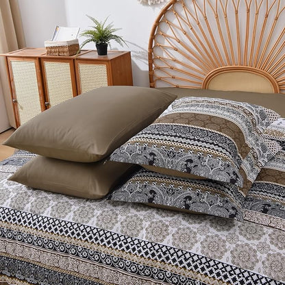 Cottolester Brown Comforter Set King Size,Boho Fall Bed in a Bag 8 Pieces,Paisley Soft Microfiber Bedding Comforter Set