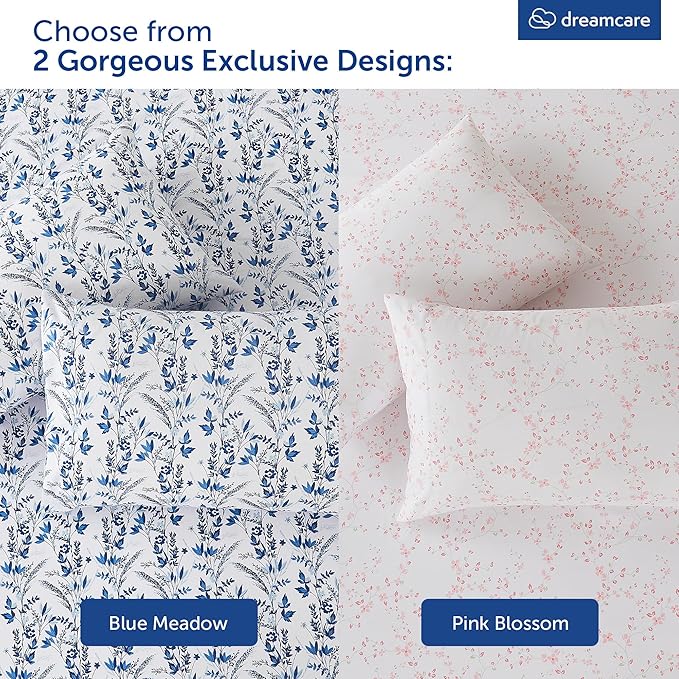 DREAMCARE Full Size Bed Sheets - Luxurious Floral Full Sheet Set - 4 Pc Ultra Soft Breathable Wrinkle Free Brushed Microfiber Floral Blossom