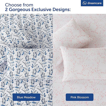 DREAMCARE Full Size Bed Sheets - Luxurious Floral Full Sheet Set - 4 Pc Ultra Soft Breathable Wrinkle Free Brushed Microfiber Floral Blue