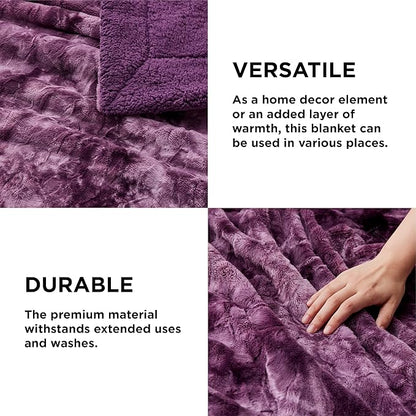 Bedsure GentleSoft Sherpa Fluffy Blanket Queen Size for Bed - Fleece Warm and Cozy for Women Gift, Plush & Fuzzy Faux Christmas Fur Blanket for Couch, Sofa Decor, Tie Dye Design, Purple, 90x90 Inches