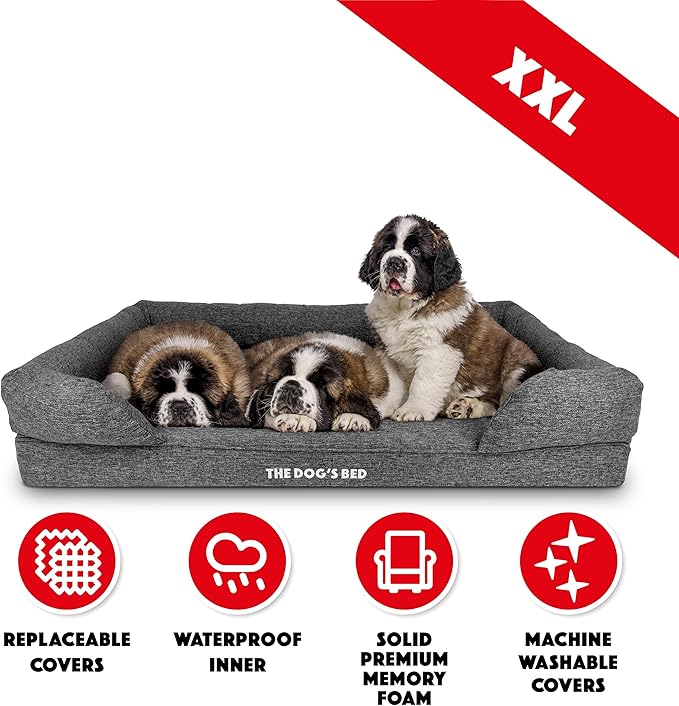 The Dog’s Bed, XXL Grey Linen 51.5x39, Memory Foam, Pain Relief: Arthritis, Hip & Elbow Dysplasia, Post Surgery, Lameness, Supportive, Calming, Waterproof Washable Cover, Veterinary Approved-Mewly Pet