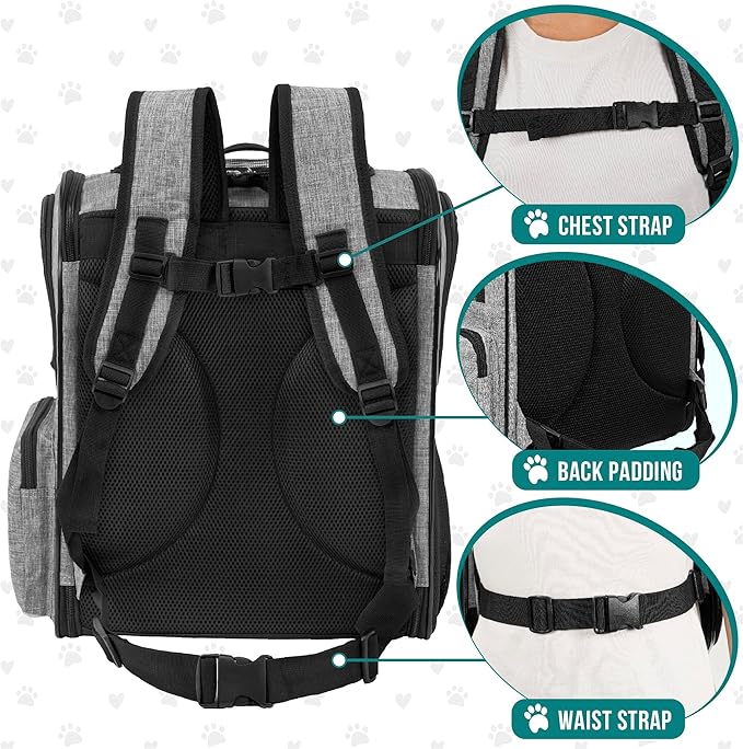 PetAmi Dog Backpack Carrier for Small Large Cat, Pet, Puppies, Ventilated Pet Hiking Backpack Travel Bag, Airline Approved Cat Backpack Carrier, Safety Back Support, Camping Biking, Max 18 lbs, Grey-Mewly Pet
