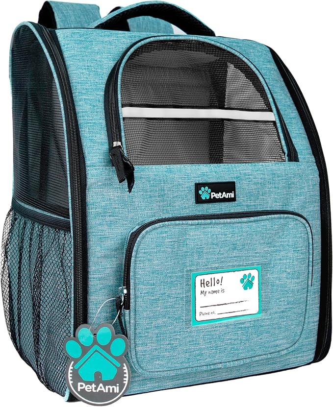 PetAmi Dog Backpack Carrier for Small Large Cat, Pet, Puppy, Ventilated Pet Hiking Backpack Travel Bag, Airline Approved Cat Backpack Carrier, Camping Biking Dog Bag Up to 18lbs Pet, Teal Turquoise-Mewly Pet
