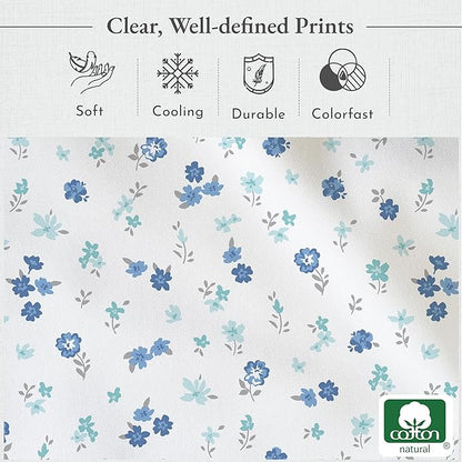 California Design Den Floral Printed Queen Sheet Set - Luxury 400 Thread Count Sateen, Natural 100% Cotton Sheets, Deep Pockets, Cooling and Durable Bedding Set - Blooming Meadows
