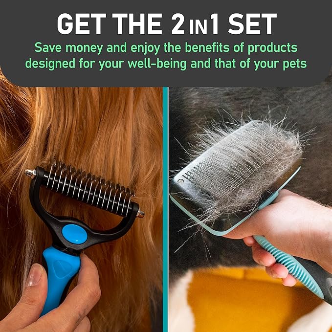 Maxpower Planet Dog Rake and Dog Hair Brush - Gently Removes Loose Undercoat, Mats and Tangled - Deshedding Grooming Tool for Dogs & Cats - Self Cleaning Slicker Brush - All Hair Types-Mewly Pet